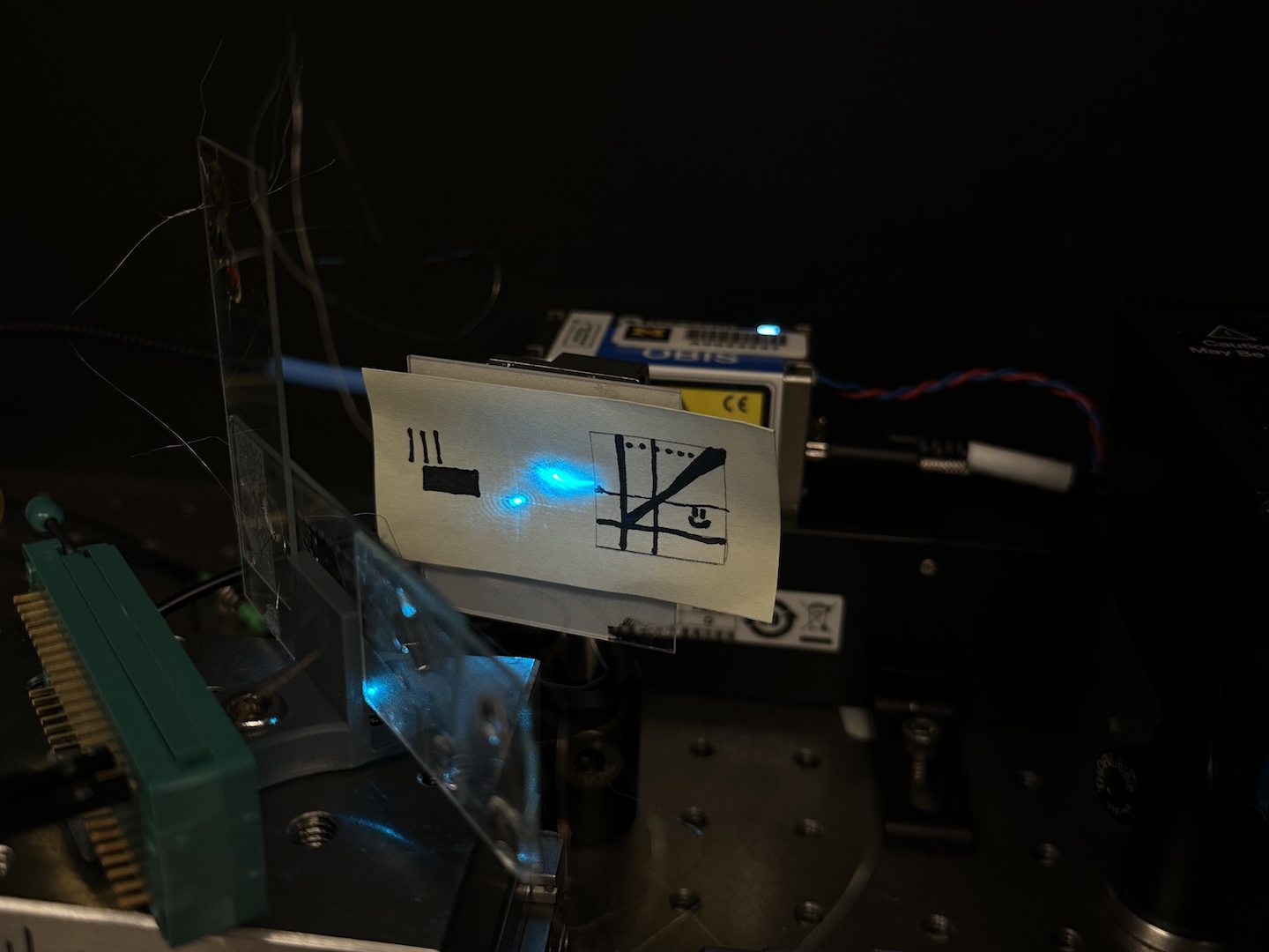 Laser reflection from the wafer onto an optical target.