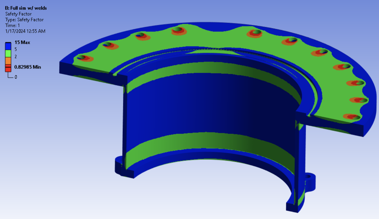 FEA screenshot of final nozzle flange design